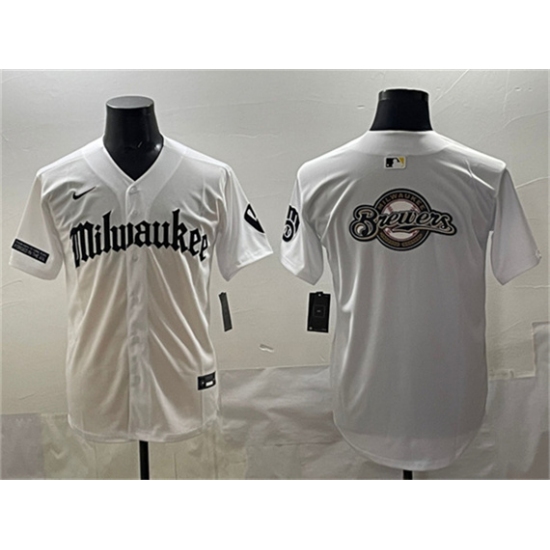 Men's Milwaukee Brewers Team Big Logo White 'Gothic 414 Shadows Edition' Vapor Premier Limited Stitched Jersey - Ujersey