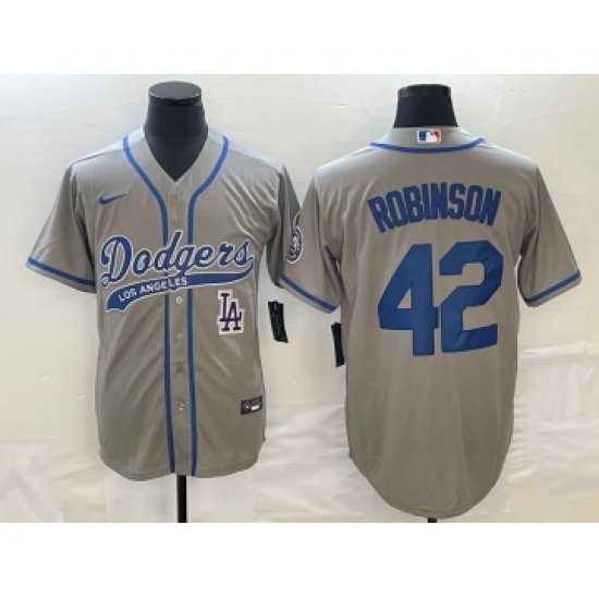 Men's Los Angeles Dodgers #42 Jackie Robinson Grey Cool Base Stitched Baseball Jersey - Ujersey