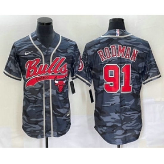 Men's Chicago Bulls #91 Dennis Rodman Black Camo Cool Base Stitched Baseball Jersey