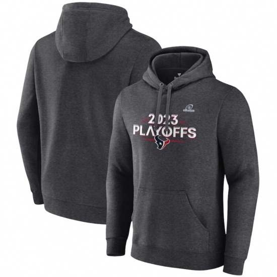 Men's Houston Texans Heather Charcoal 2023 Playoffs Fleece Pullover Hoodie - Ujersey NHL