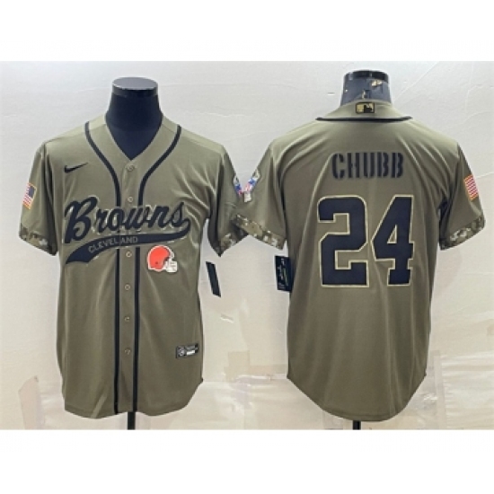 Men's Cleveland Browns #24 Nick Chubb Olive 2022 Salute To Service Cool Base Stitched Baseball Jersey - Ujersey