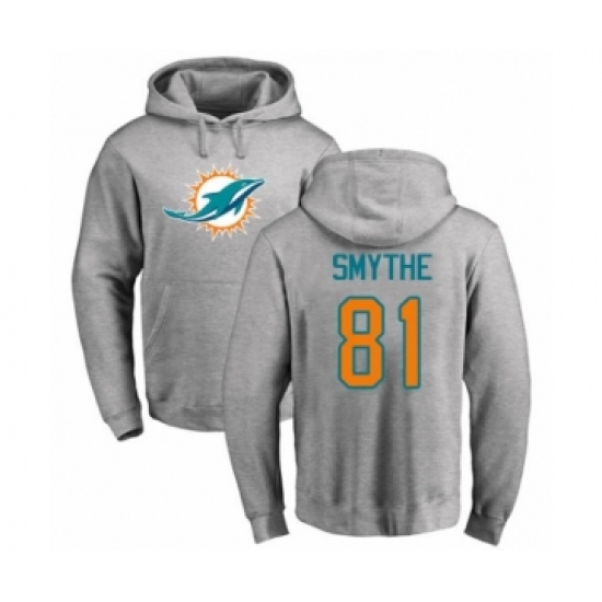 Football Miami Dolphins #81 Durham Smythe Ash Name & Number Logo Pullover Hoodie - Ujersey