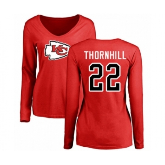 Football Women's Kansas City Chiefs #22 Juan Thornhill Red Name & Number Logo Slim Fit Long Sleeve T-Shirt - Ujersey