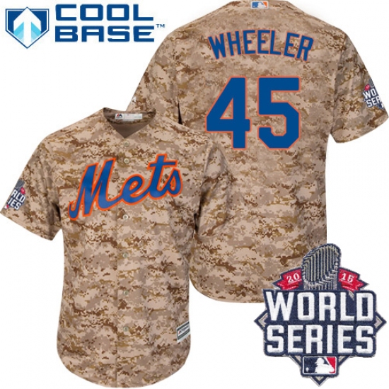 Men's Majestic New York Mets #45 Zack Wheeler Authentic Camo Alternate Cool Base 2015 World Series MLB Jersey - Ujersey