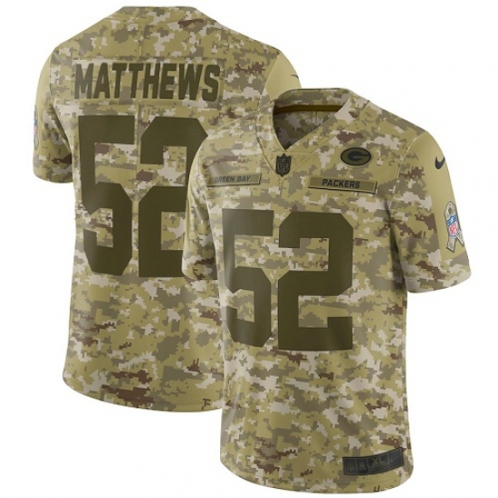 Youth Nike Green Bay Packers #52 Clay Matthews Limited Camo 2018 Salute to Service NFL Jersey - Ujersey