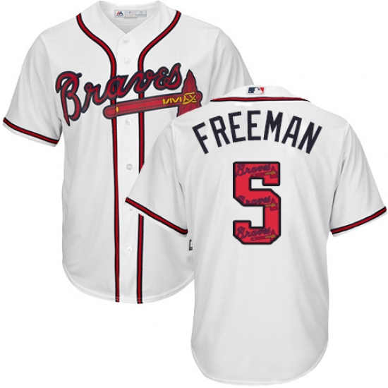 Men's Majestic Atlanta Braves #5 Freddie Freeman Authentic White Team Logo Fashion Cool Base MLB Jersey - Ujersey