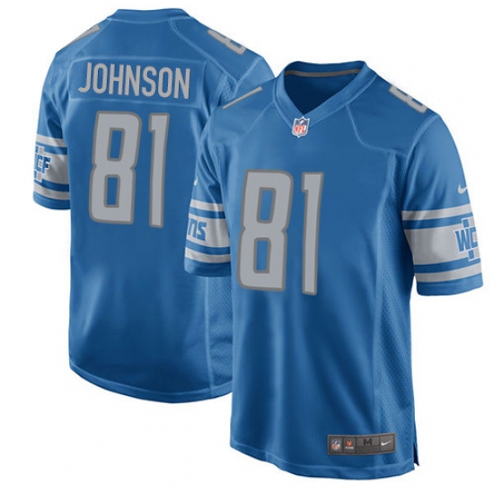 Men's Nike Detroit Lions #81 Calvin Johnson Game Light Blue Team Color NFL Jersey - Ujersey