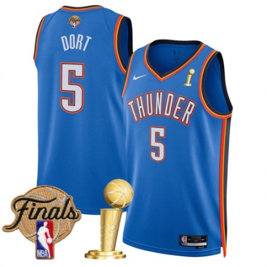Men's Oklahoma City Thunder #5 Luguentz Dort Blue 2025 Finals And Finals Champions Icon Edition Stitched Basketball Jersey - Ujersey