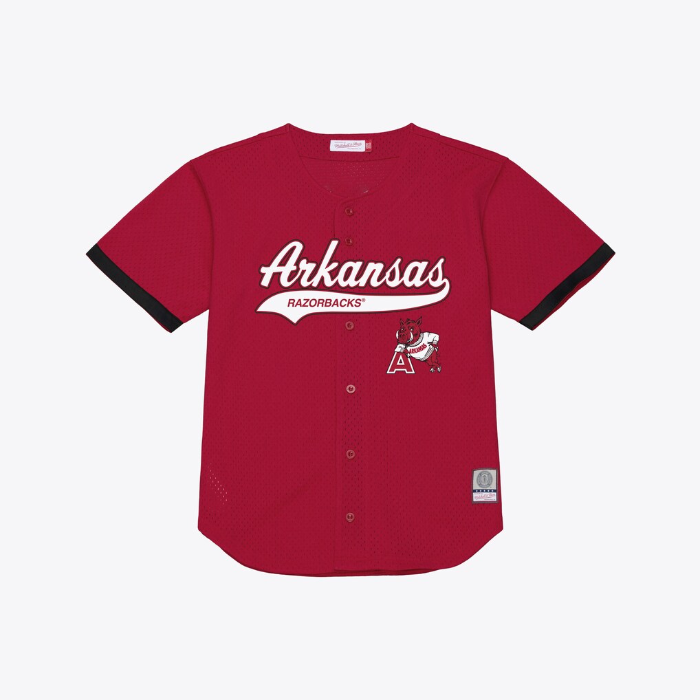 Men's Mitchell & Ness Cardinal Arkansas Razorbacks Mesh Button-Up Batting Practice Baseball Jersey - ujerseystore