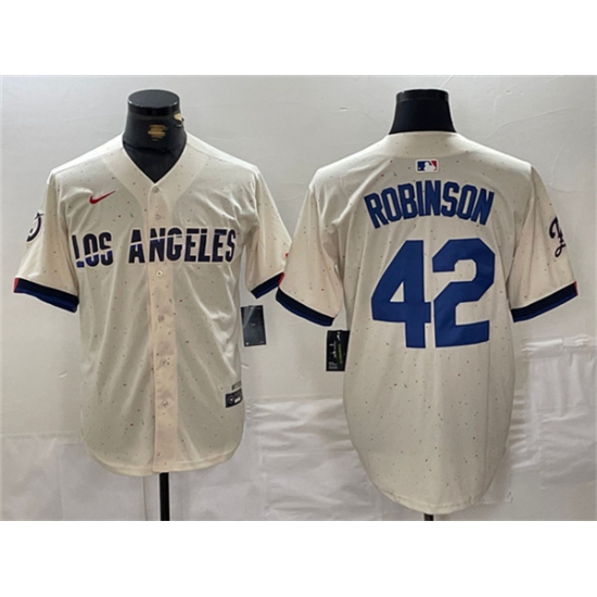 Men's Los Angeles Dodgers #42 Jackie Robinson Cream Stitched Baseball Jersey - Ujersey