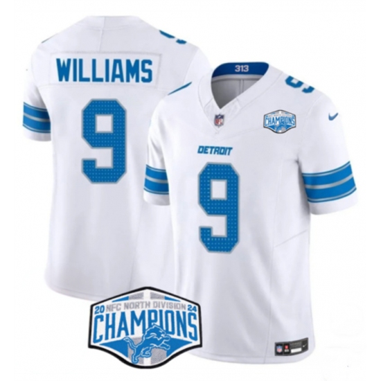 Men's Detroit Lions #9 Jameson Williams White 2024 NFC North Champions F.U.S.E. Vapor Limited Stitched Jersey - Ujersey