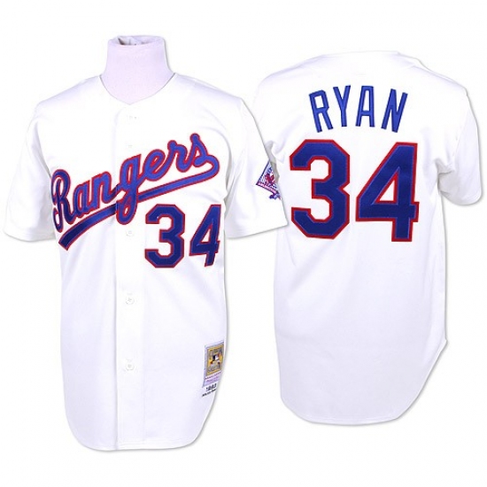 Men's Mitchell and Ness Texas Rangers #34 Nolan Ryan Replica White Throwback MLB Jersey - Ujersey
