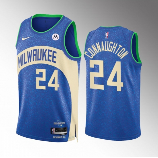 Men's Milwaukee Bucks #24 Pat Connaughton Blue 2023-24 City Edition Stitched Basketball Jersey - Ujersey