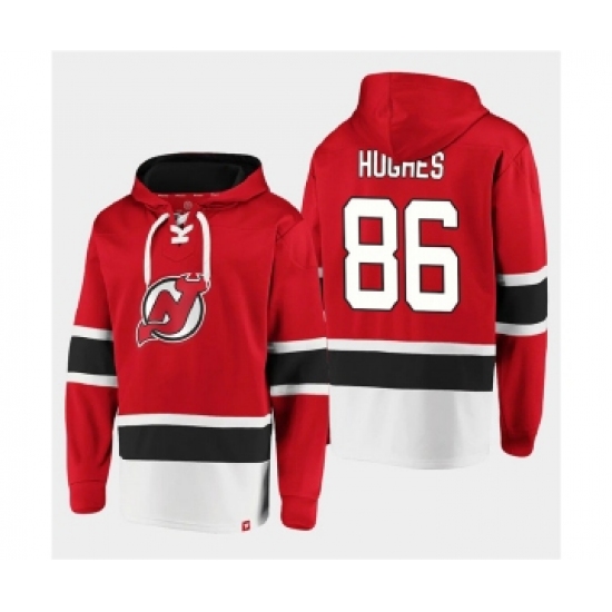 Men's New Jersey Devils #86 Jack Hughes Red Ageless Must-Have Lace-Up Pullover Hoodie - Ujersey
