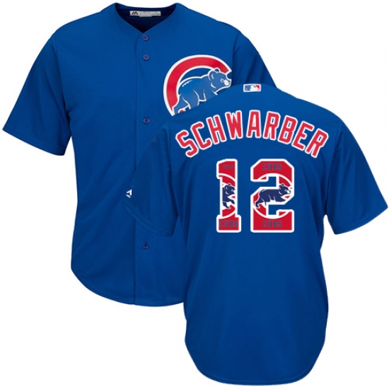 Men's Majestic Chicago Cubs #12 Kyle Schwarber Authentic Royal Blue Team Logo Fashion Cool Base MLB Jersey