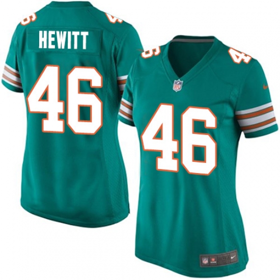 Women's Nike Miami Dolphins #46 Neville Hewitt Game Aqua Green Alternate NFL Jersey - Ujersey