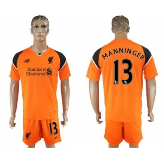 Liverpool #13 Manninger Orange Goalkeeper Soccer Club Jersey