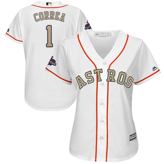 Women's Majestic Houston Astros #1 Carlos Correa Authentic White 2018 Gold Program Cool Base MLB Jersey - Ujersey
