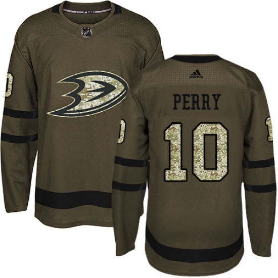 Men's Adidas Anaheim Ducks #10 Corey Perry Premier Green Salute to Service NHL Jersey - Ujersey