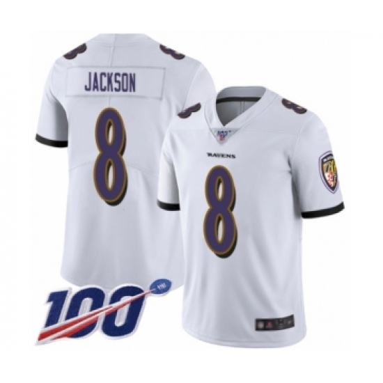 Youth Nike Baltimore Ravens #8 Lamar Jackson White Vapor Untouchable Limited Player 100th Season NFL Jersey - Ujersey