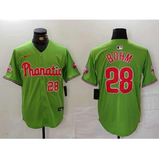 Men's Philadelphia Phillies #28 Alec Bohm Number Green With Stitched Cool Base Nike Jersey