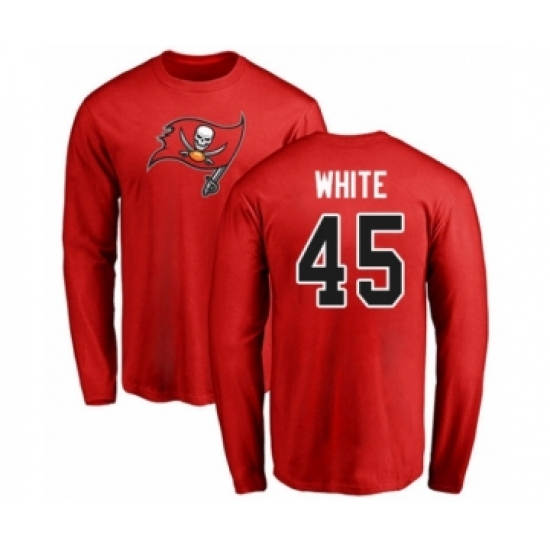 Football Tampa Bay Buccaneers #45 Devin White Red Name & Number Logo Long Sleeve T-Shirt - Ujersey