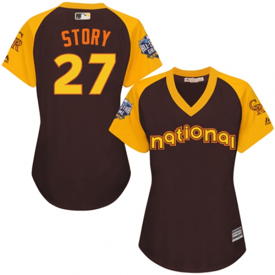 Women's Majestic Colorado Rockies #27 Trevor Story Authentic Brown 2016 All-Star National League BP Cool Base MLB Jersey - Ujersey