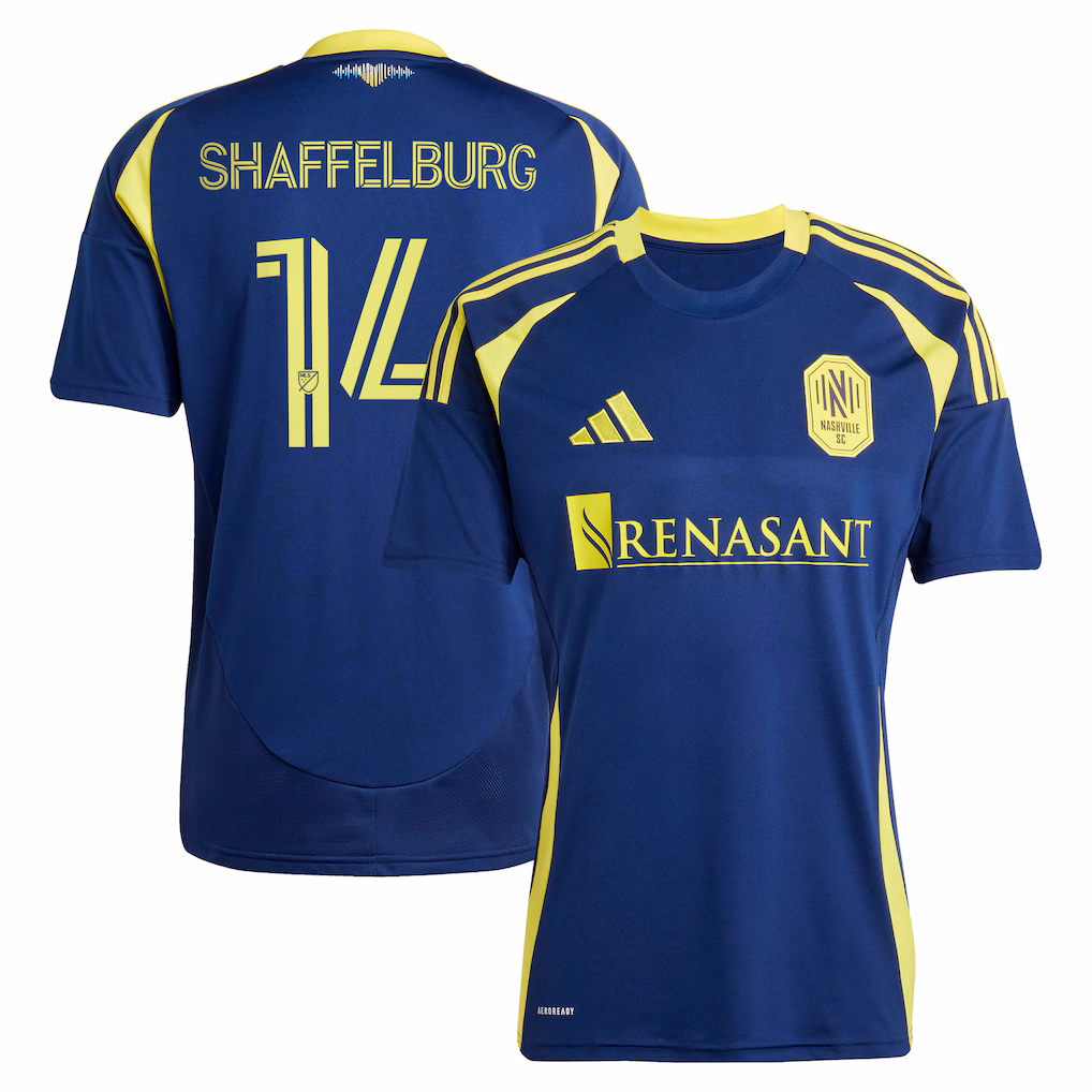 Men's Nashville SC Jacob Shaffelburg adidas Navy 2025 The Heart of Nashville Kit Replica Player Jersey - ujerseystore