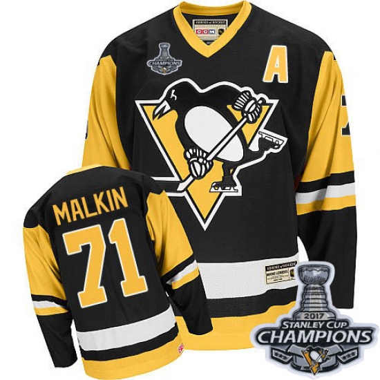 Men's CCM Pittsburgh Penguins #71 Evgeni Malkin Authentic Black Throwback 2017 Stanley Cup Champions NHL Jersey - Ujersey