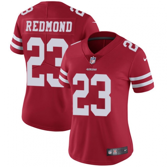 Women's Nike San Francisco 49ers #23 Will Redmond Elite Red Team Color NFL Jersey - Ujersey