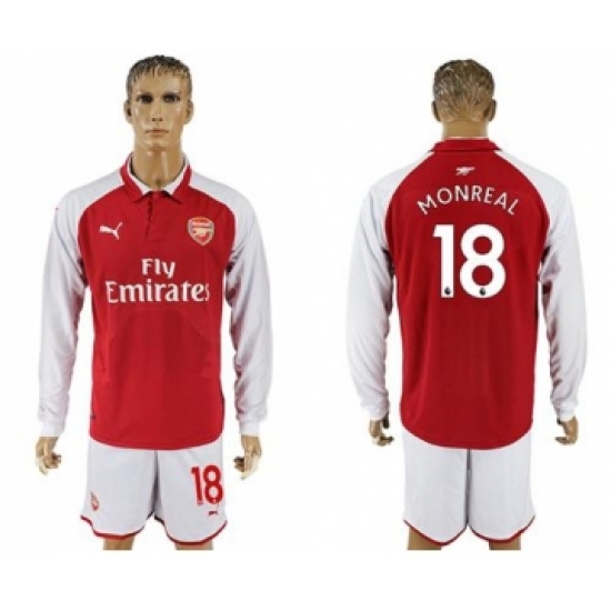 Arsenal #18 Monreal Red Home Long Sleeves Soccer Club Jersey