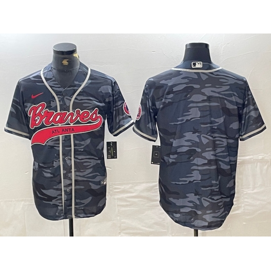 Men's Atlanta Braves Blank Gray Camo Cool Base With Stitched Baseball Jersey - Ujersey