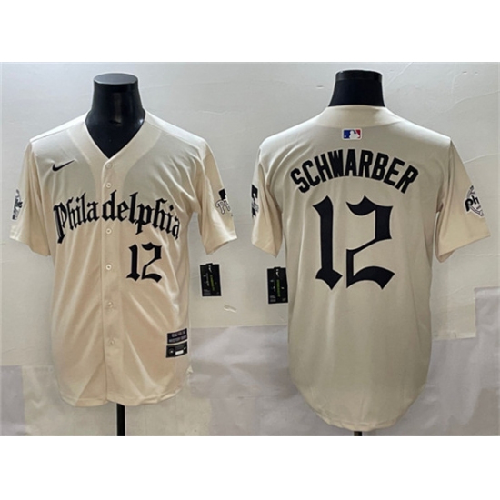 Men's Philadelphia Phillies #12 Kyle Schwarber Cream Gothic Vapor Limited Stitched Jersey - Ujersey