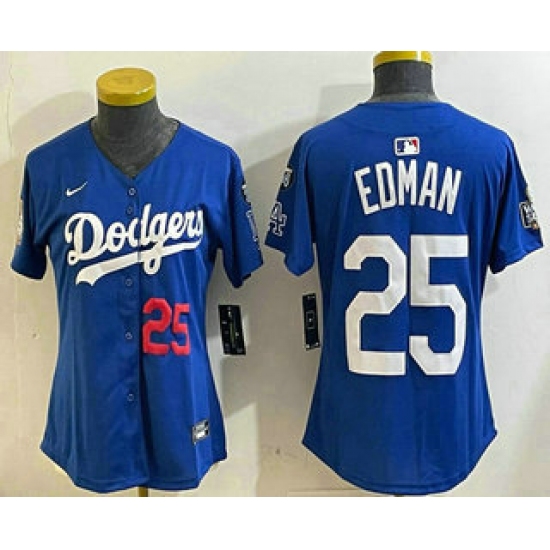 Women's Los Angeles Dodgers #25 Tommy Edman Number Blue 2024 World Series With Fernando 34 Fashion Limited Stitched Jerseys - Ujersey