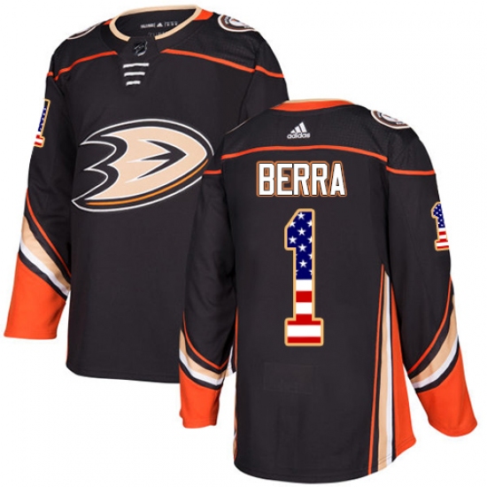 Men's Adidas Anaheim Ducks #1 Reto Berra Authentic Black USA Flag Fashion NHL Jersey - Ujersey