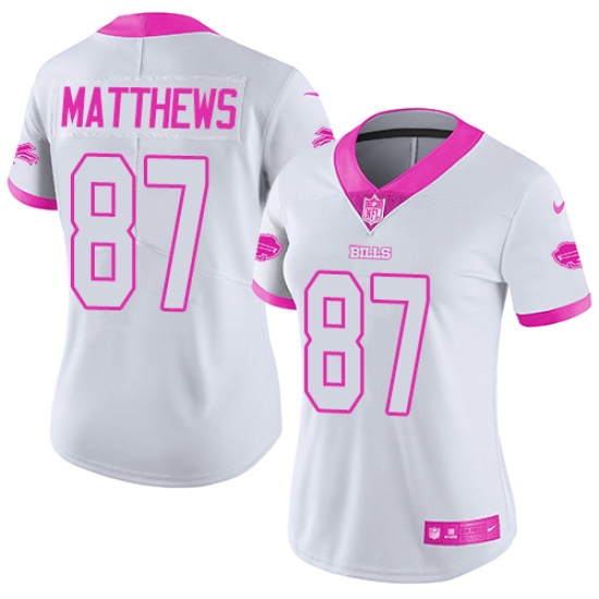 Women's Nike Buffalo Bills #87 Jordan Matthews Limited White/Pink Rush Fashion NFL Jersey - Ujersey