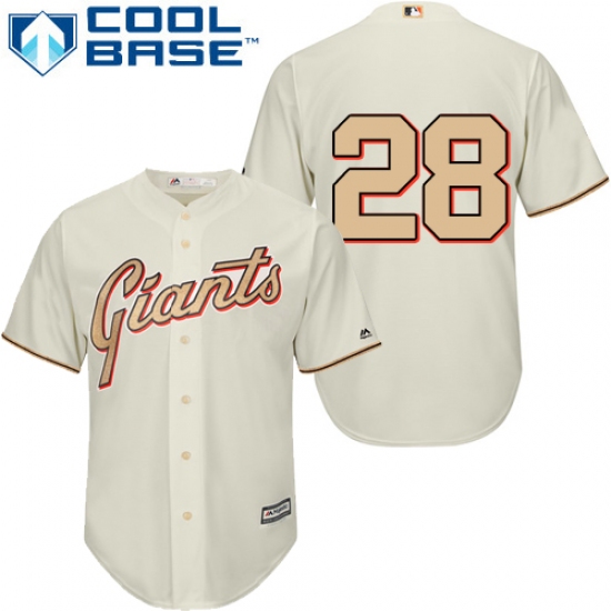 Men's Majestic San Francisco Giants #28 Buster Posey Authentic Cream Commemorative Cool Base MLB Jersey - Ujersey