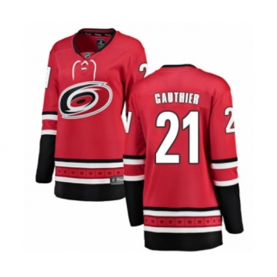 Women's Carolina Hurricanes #21 Julien Gauthier Authentic Red Home Fanatics Branded Breakaway NHL Jersey