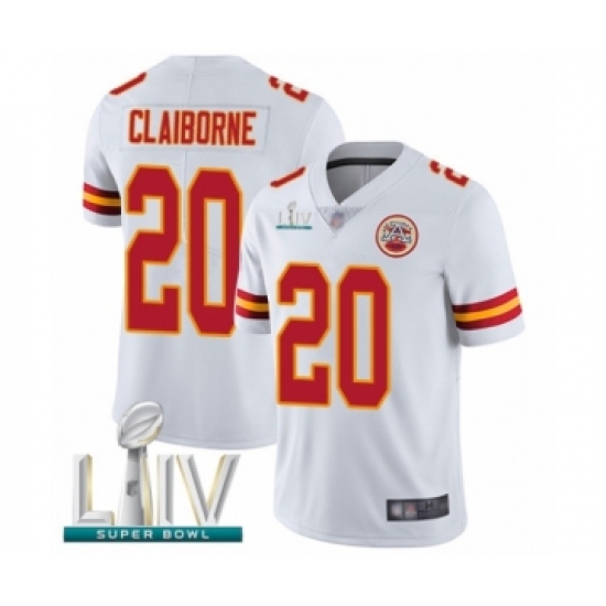 Men's Kansas City Chiefs #20 Morris Claiborne White Vapor Untouchable Limited Player Super Bowl LIV Bound Football Jersey - Ujersey