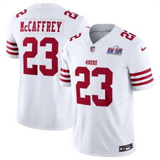 Men's San Francisco 49ers #23 Christian McCaffrey White 2023 F U S E Vapor Untouchable Limited Stitched Football 2024 Super Bowl LVIII Jersey - Ujersey