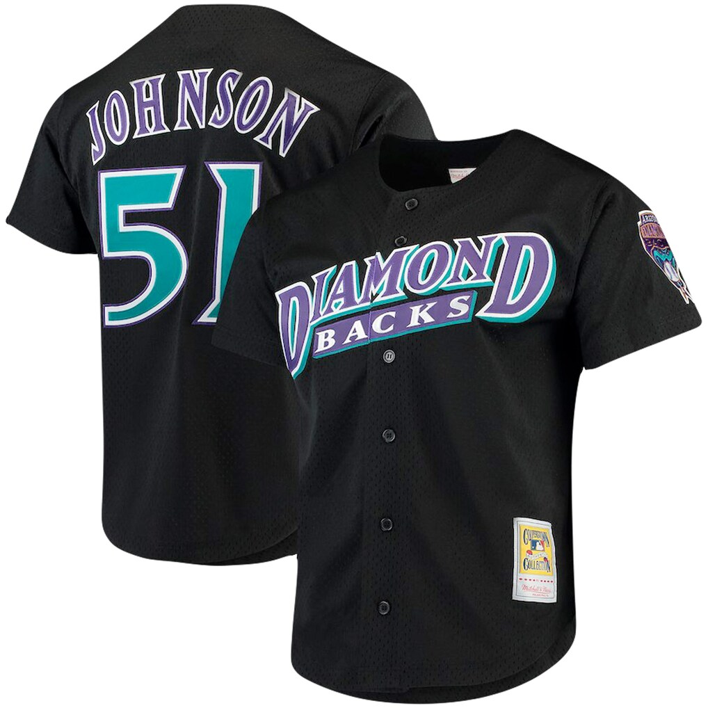 Men's Arizona Diamondbacks Randy Johnson Mitchell & Ness Black Big & Tall Cooperstown Mesh Batting Practice Jersey