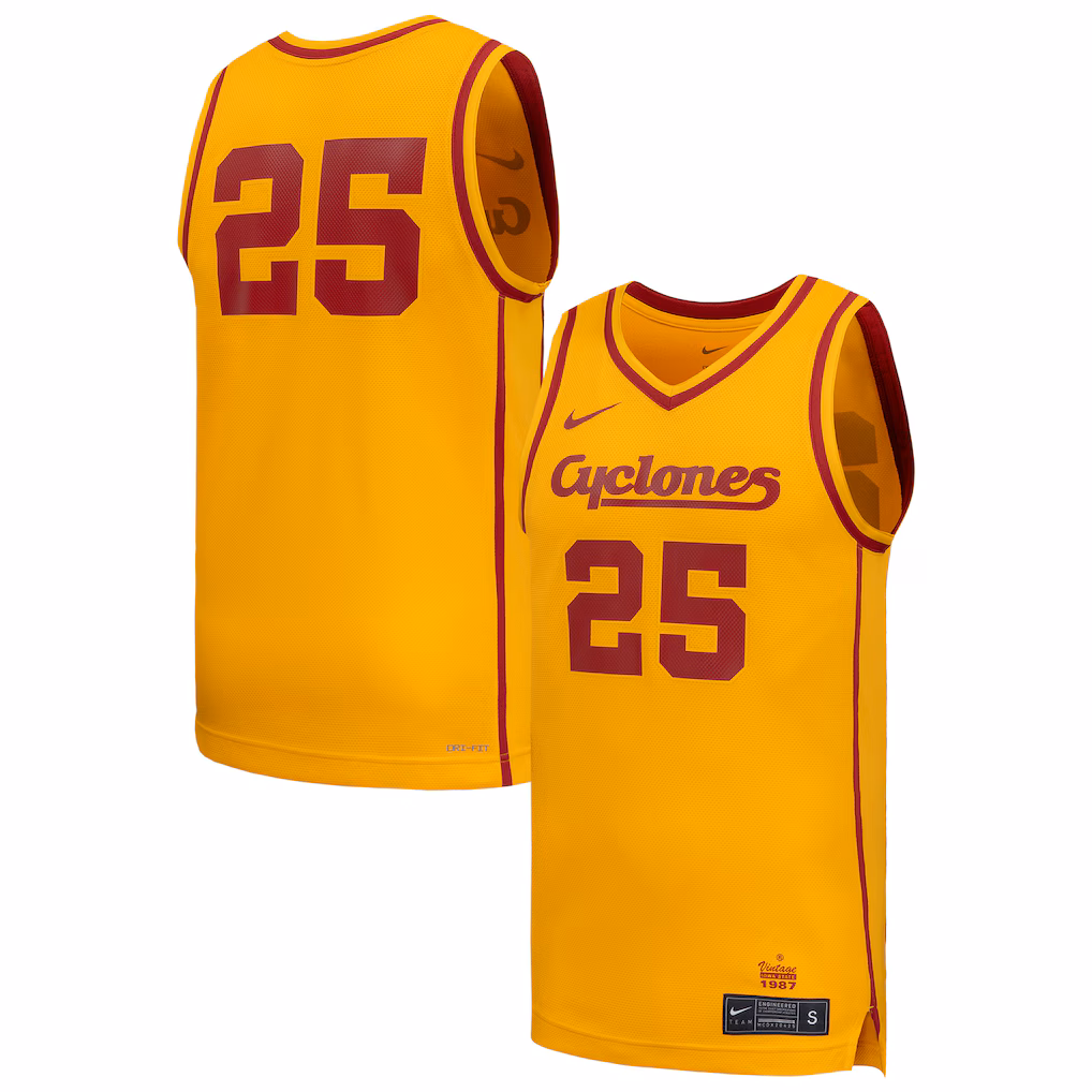 Men's Nike #25 Gold Iowa State Cyclones Replica Basketball Jersey