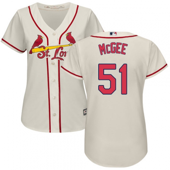 Women's Majestic St. Louis Cardinals #51 Willie McGee Authentic Cream Alternate Cool Base MLB Jersey - Ujersey
