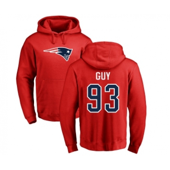 Football New England Patriots #93 Lawrence Guy Red Name & Number Logo Pullover Hoodie - Ujersey