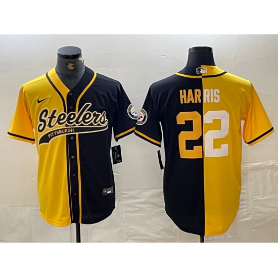 Men's Pittsburgh Steelers #32 Franco Harris Yellow Black Split With Cool Base Stitched Baseball Jersey - Ujersey