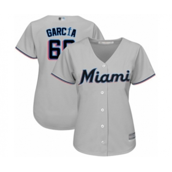 Women's Miami Marlins #66 Jarlin Garcia Authentic Grey Road Cool Base Baseball Player Jersey - Ujersey