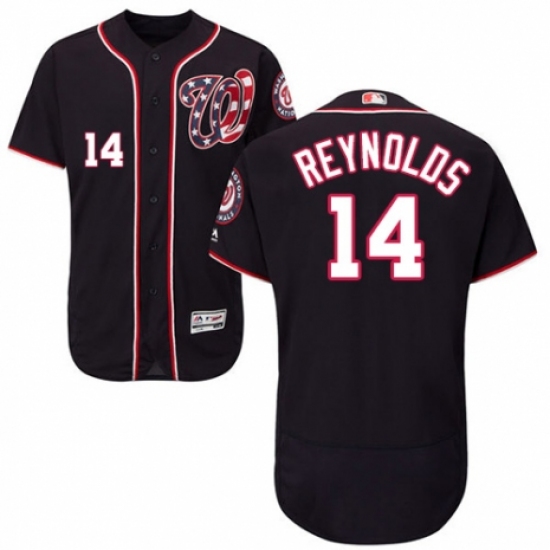 Men's Majestic Washington Nationals #14 Mark Reynolds Navy Blue Alternate Flex Base Authentic Collection MLB Jersey - Ujersey