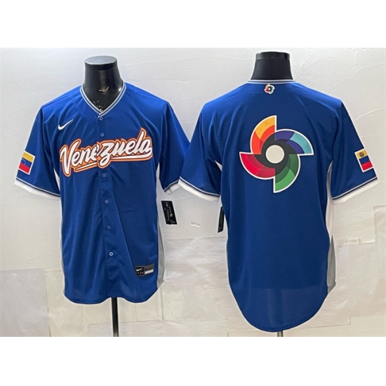 Men's Venezuela Baseball Blue 2026 World Baseball Classic Big Logo Road Stadium Stitched Jersey - Ujersey