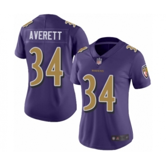 Women's Baltimore Ravens #34 Anthony Averett Limited Purple Rush Vapor Untouchable Football Jersey - Ujersey