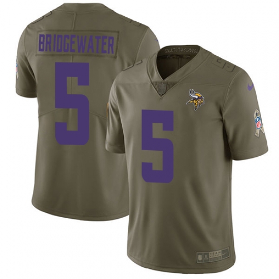 Youth Nike Minnesota Vikings #5 Teddy Bridgewater Limited Olive 2017 Salute to Service NFL Jersey - Ujersey